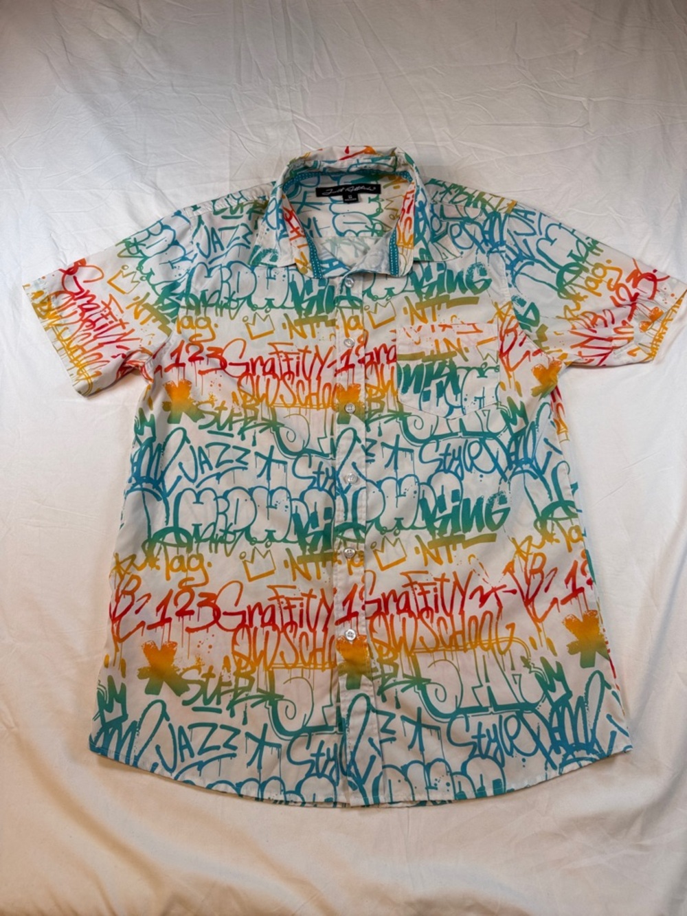 Just Attitude Graffiti Print Button-Up Shirt Size M Streetwear
